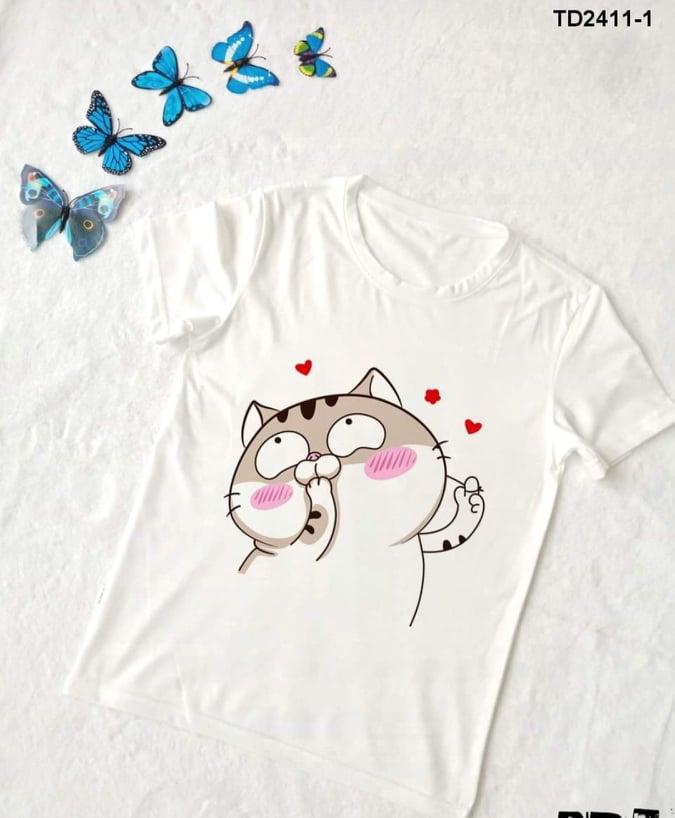Áo thun nam form rộng in hình Mèo Ami Bụng Bự * Tình yêu Nở Hòa * dễ thương vải dày mịn mát