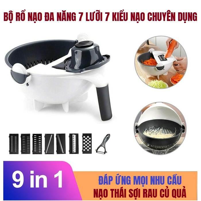 Dụng Cụ Nạo Rau Củ Quả Thông Minh 9 In 1 Kèm Rổ, Dụng Cụ Bào Sợi Đu Đủ, Dụng Cụ Bào Sợi Cà Rốt, Dao Bào Sợi