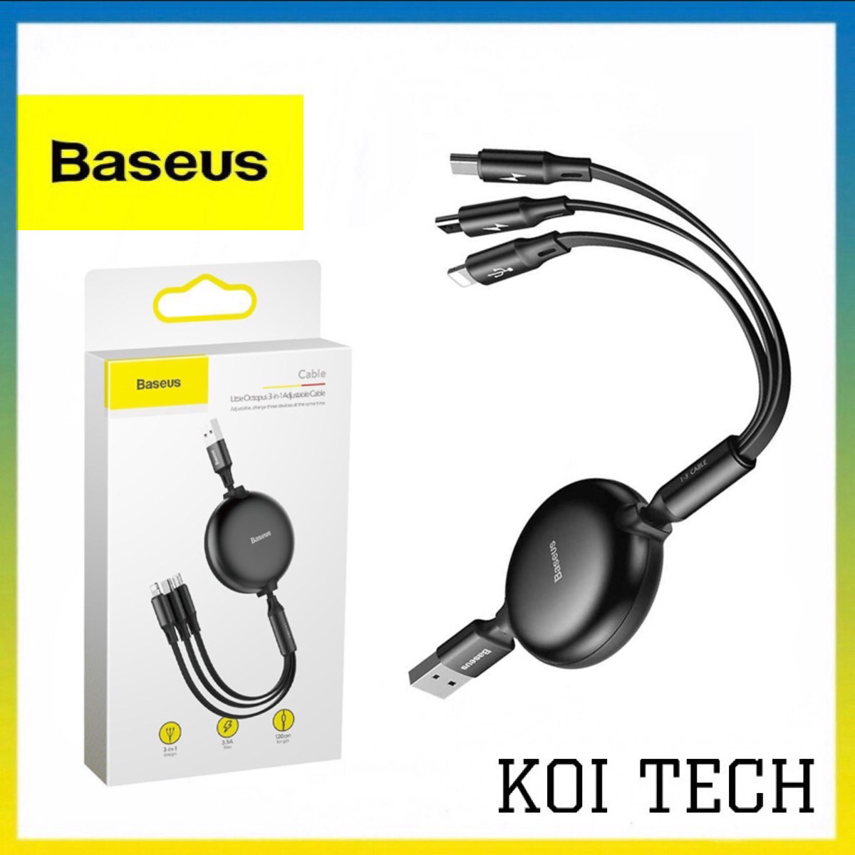 Cáp sạc 3 đầu dây rút đa năng baseus camlt-zy01 - dây sạc 3 in 1 micro type c ip baseus - koi tech
