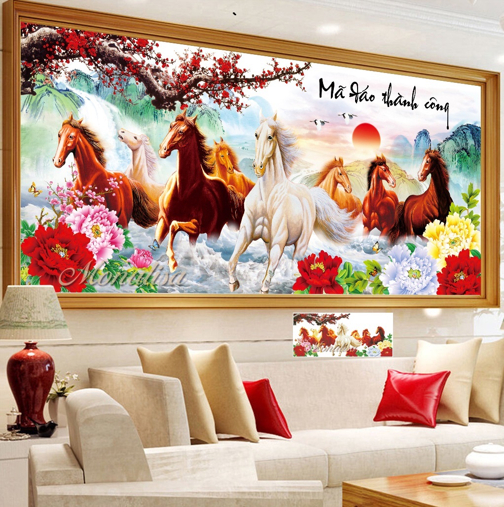 TRANH ĐÍNH ĐÁ-TRANH THÊU MÃ ĐÁO THÀNH CÔNG 230X110CM 2MX95CM 195X85CM