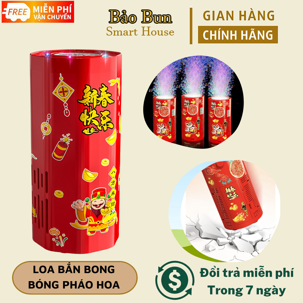 Loa bắn bong bóng pháo hoa, máy bắn bong bóng pháo hoa có nhạc, có LED cực sáng đón Tết 2023