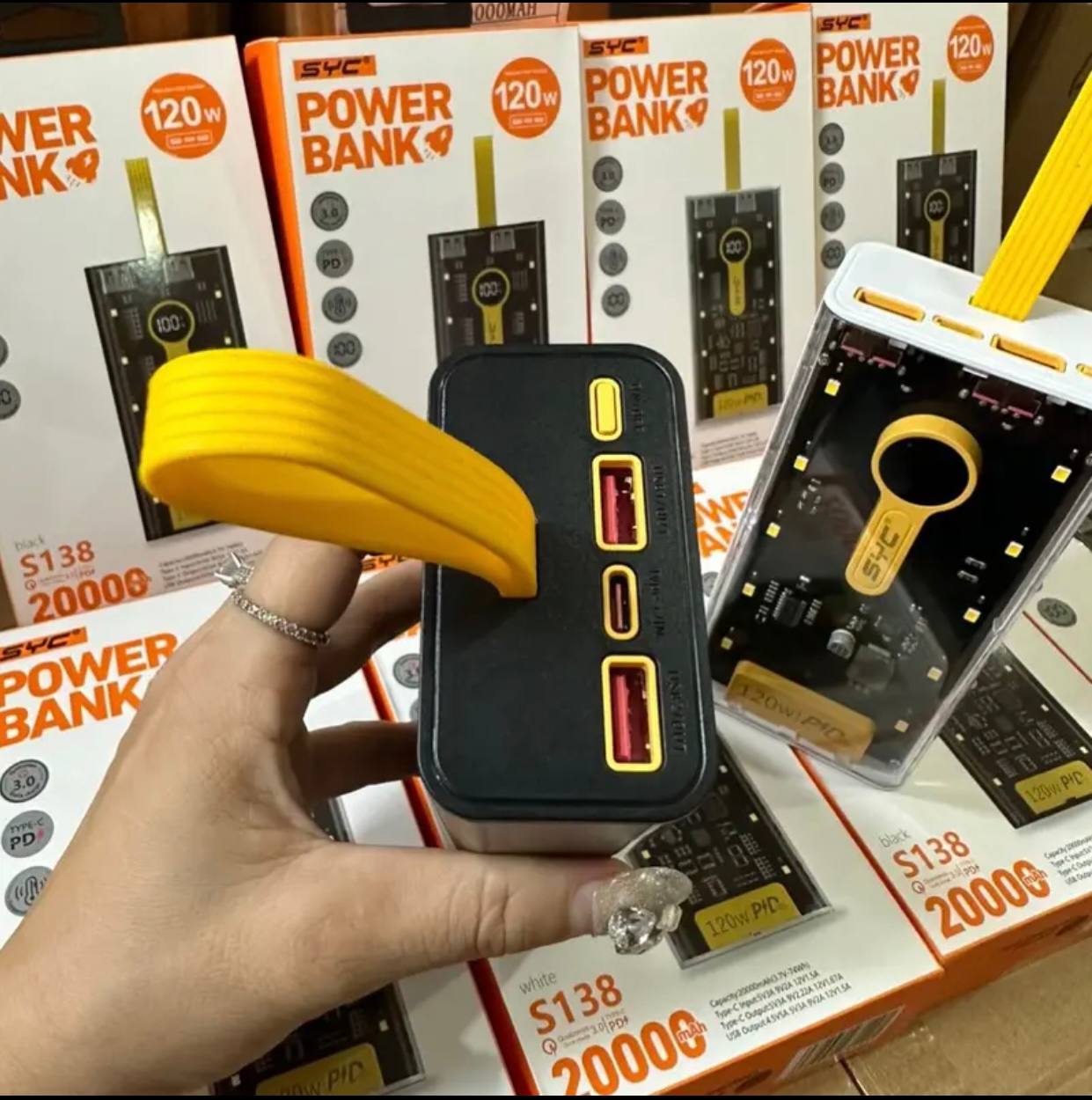 Sạc dự phòng 20000 mah syc sạc nhanh typec 20w, sạc nhanh iphone, trong suốt