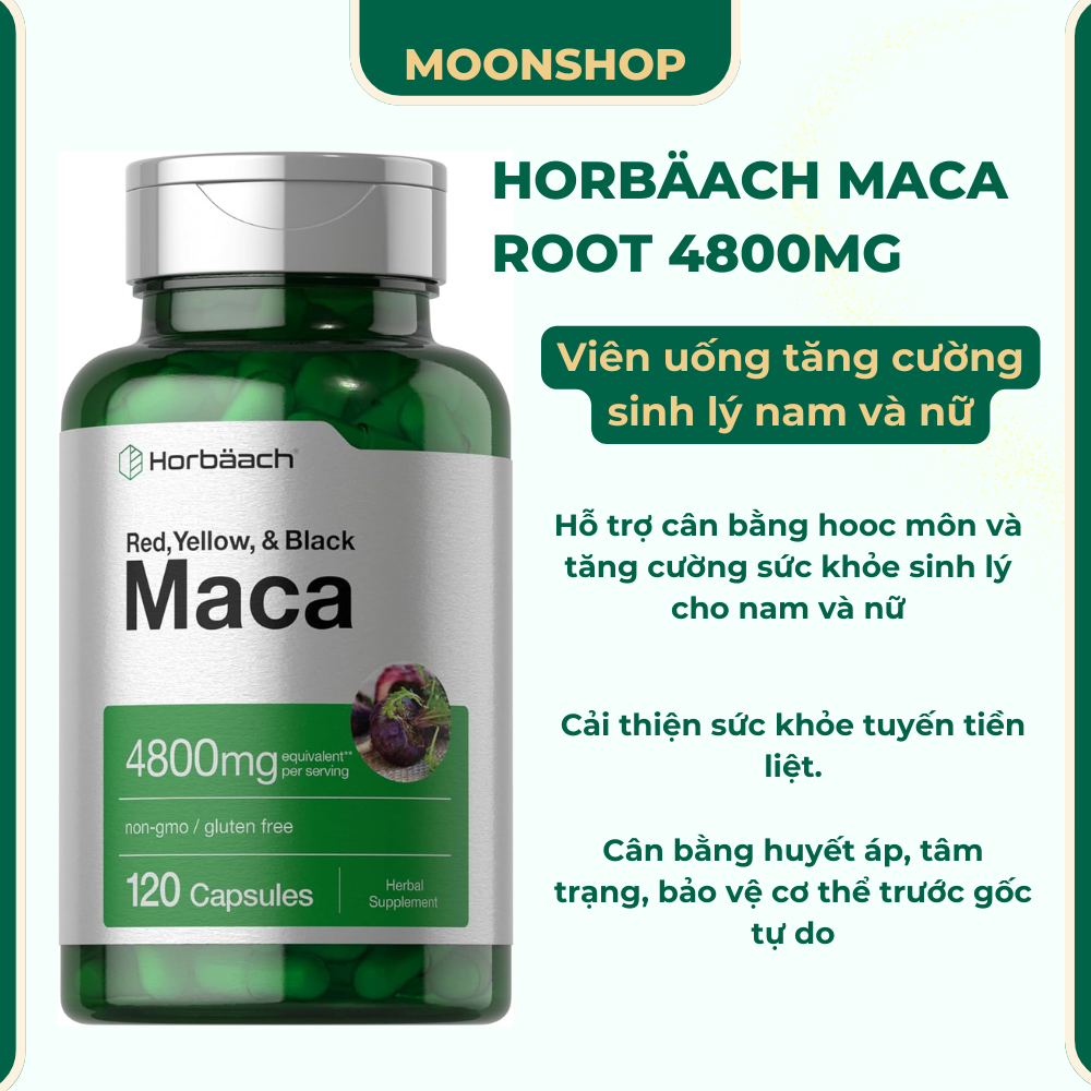 Viên Uống Tăng Cường Sinh Lý Mam Và Nữ Horbaach Maca 4800mg Hộp 120 viên