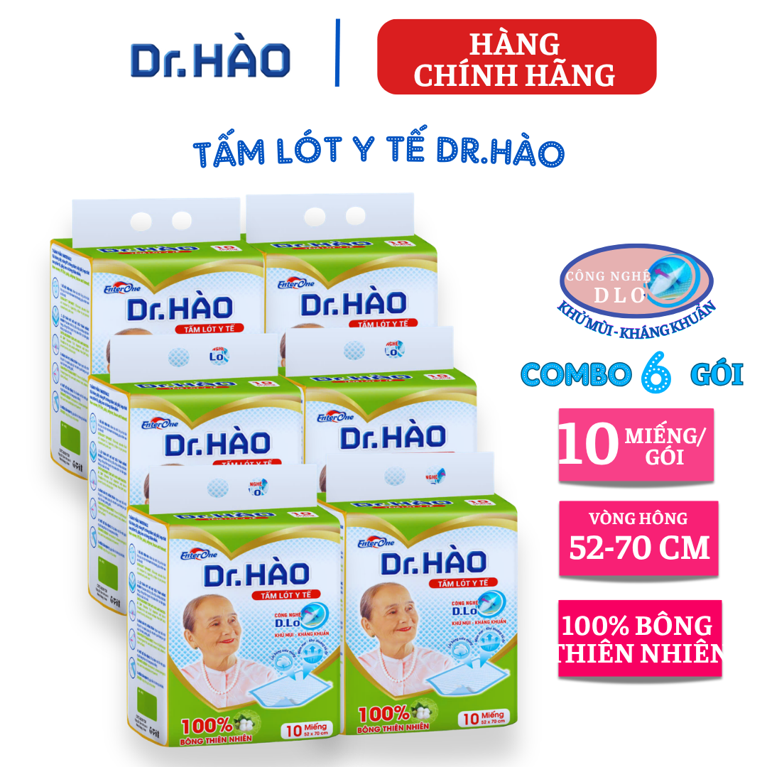 {Hàng chính hãng} Tấm lót y tế DRHAO 10miếng kích thước 52*70cm (Combo 6 gói), tấm lót siêu thấm hỗ trợ người già, người bệnh.