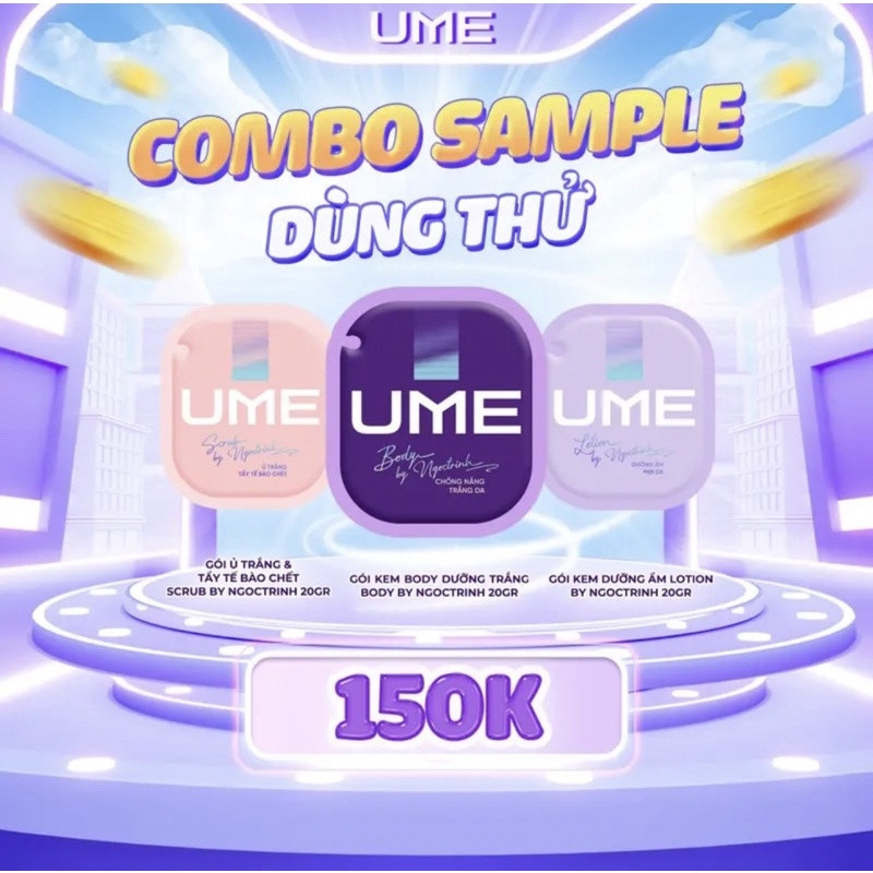 Combo Kem Body UME Ngọc Trinh trắng da gói dùng thử 20g chính hãng