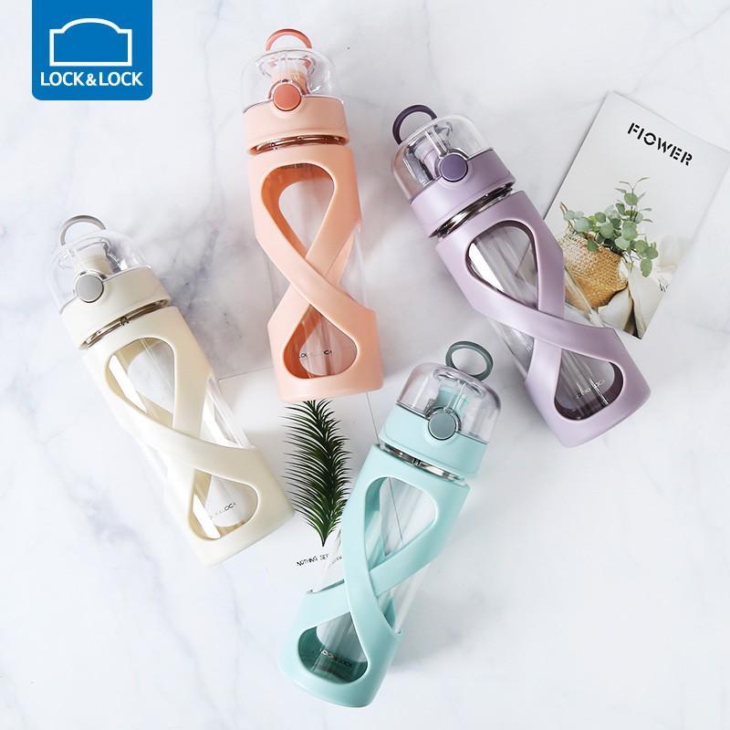 Bình nước thủy tinh chịu nhiệt bọc silicon gồm lưới lọc trà inox  One Touch Lock & Lock 500ml