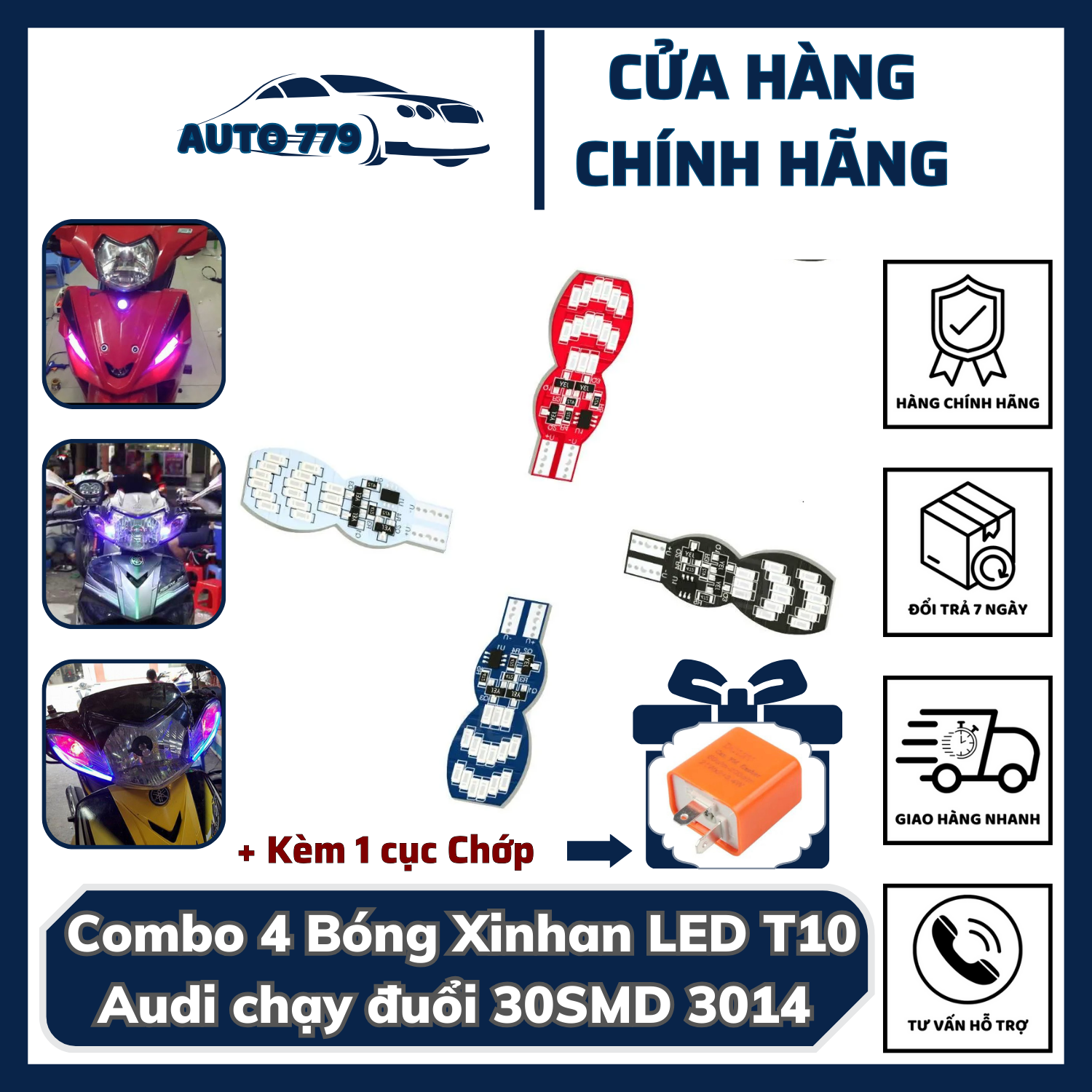 Combo 4 bóng xinhan led t10 audi chạy đuổi 30smd 3014