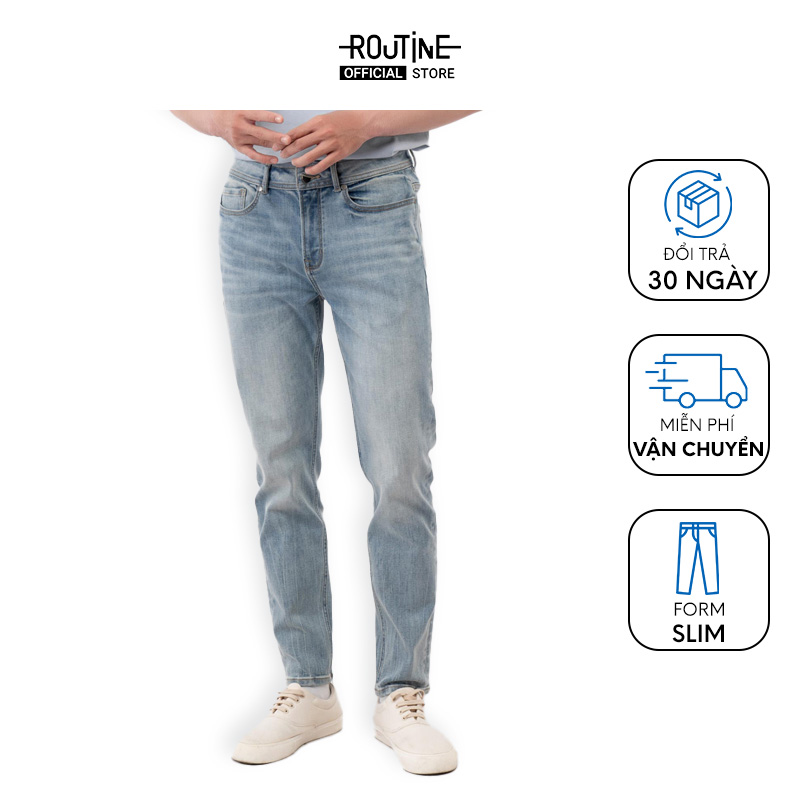 Quần jean nam premium trơn co giãn form slim - routine 10f22dpa026
