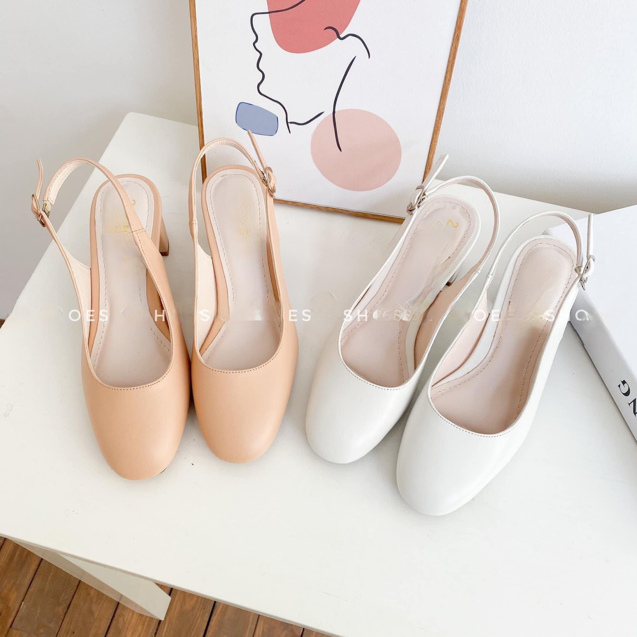 Giày cao gót 5 phân mũi vuông hở gót kiểu dáng slingback Annmodels chất liệu xi cao cấp kiểu dáng tiểu thư _Min892XM