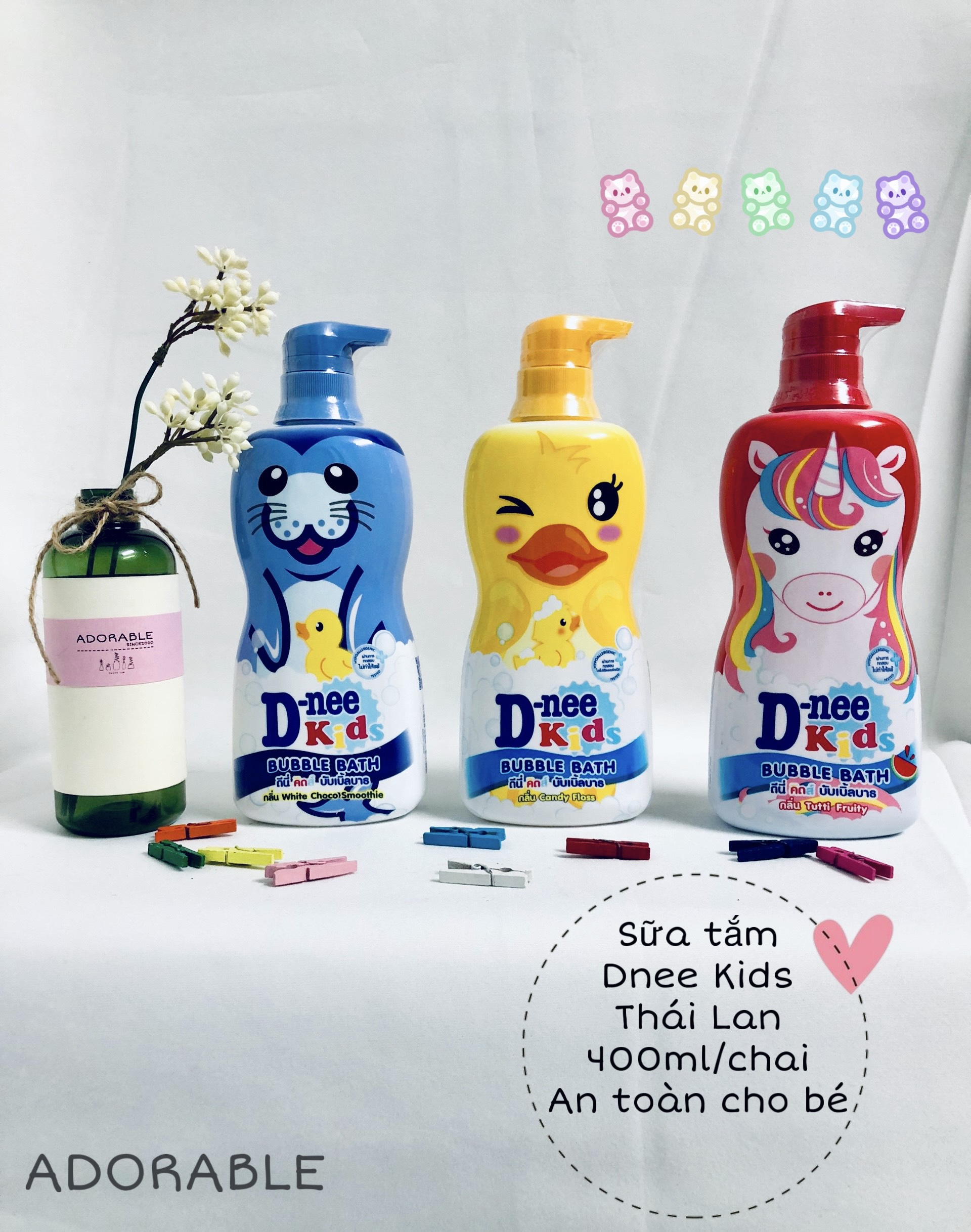 Combo 2 chai sữa tắm gội cho bé, dnee thái lan hình thú 400ml/chai