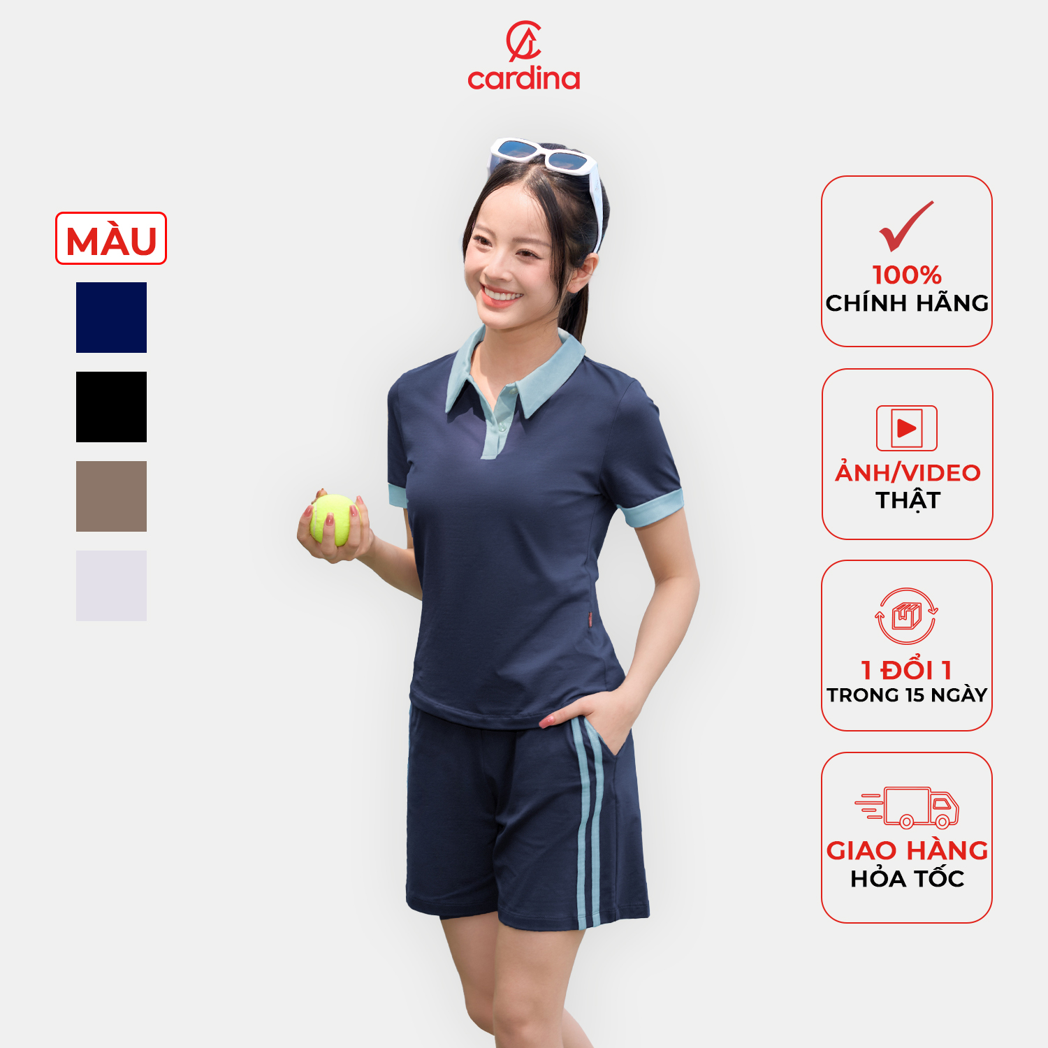 Đồ bộ nữ CARDINA kiểu dáng áo polo kết hợp Quần short phong cách trẻ trung năng động hiện đại 4BCF01