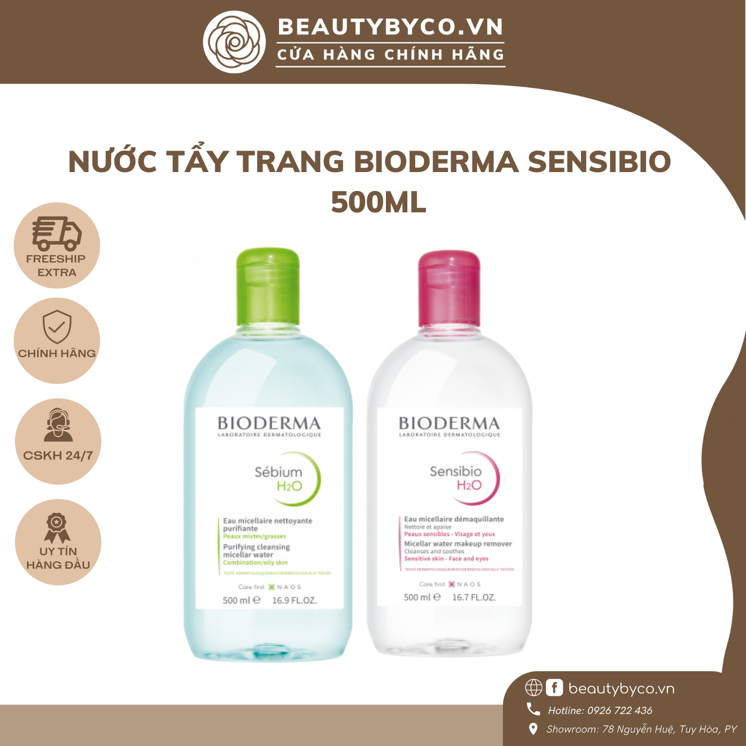 Nước tẩy trang Bioderma Micellar Sensibio H2O 500ml - Beautybyco