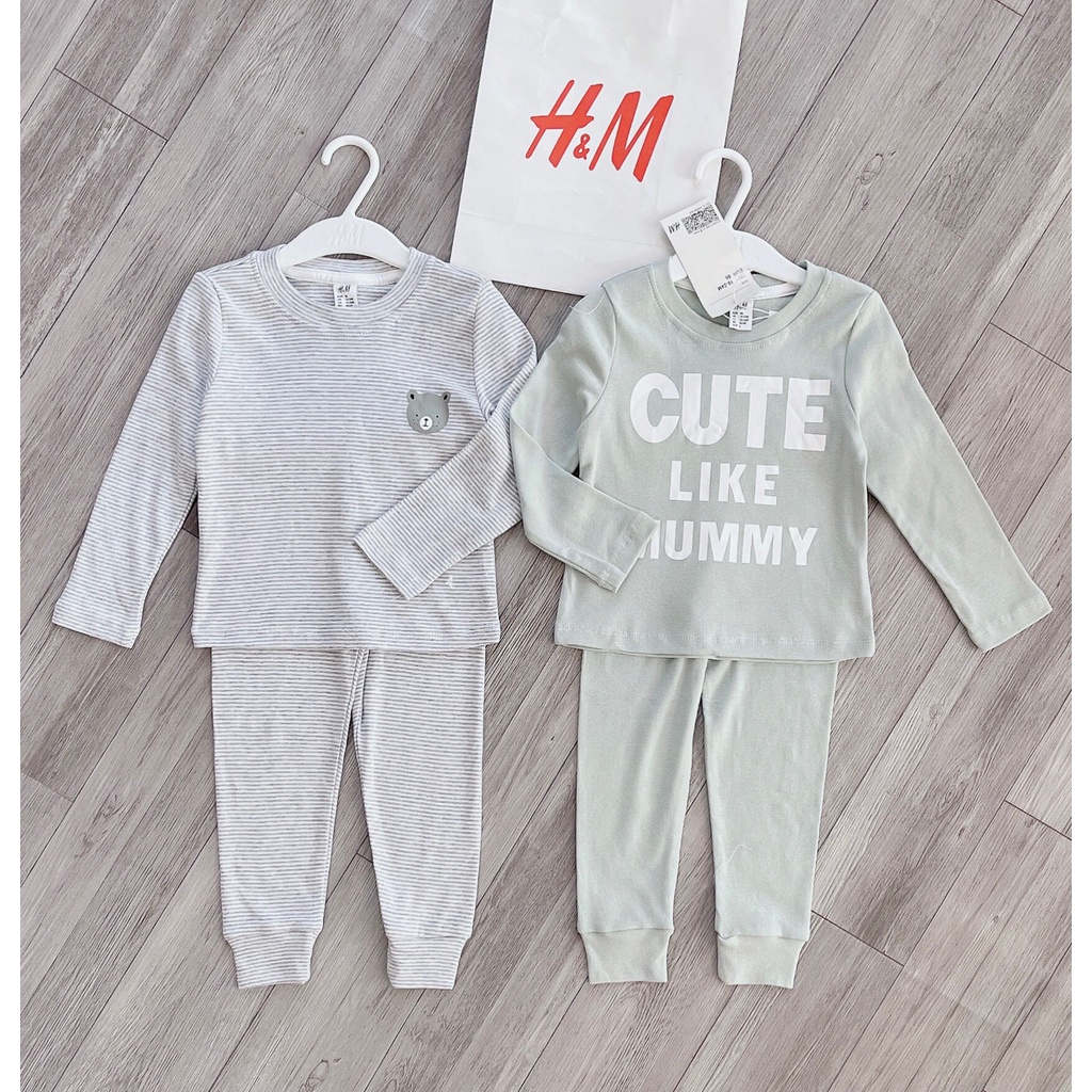 Sét 2 bộ thu đông HM xuất in hình đáng yêu cho bé, bộ cotton mặc nhà họa tiết đáng yêu chất mềm mịn thoáng mát