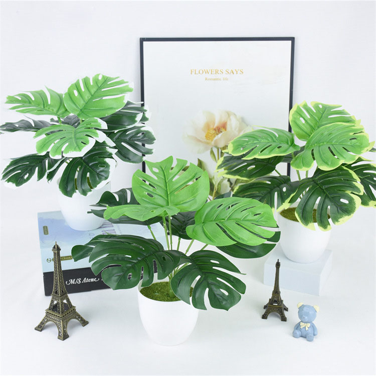 Cây lá rùa 9 lá vi063, cao 25cm, cây giả trang trí