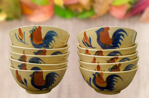 10 chén con gà trống họa tiết vẽ tay