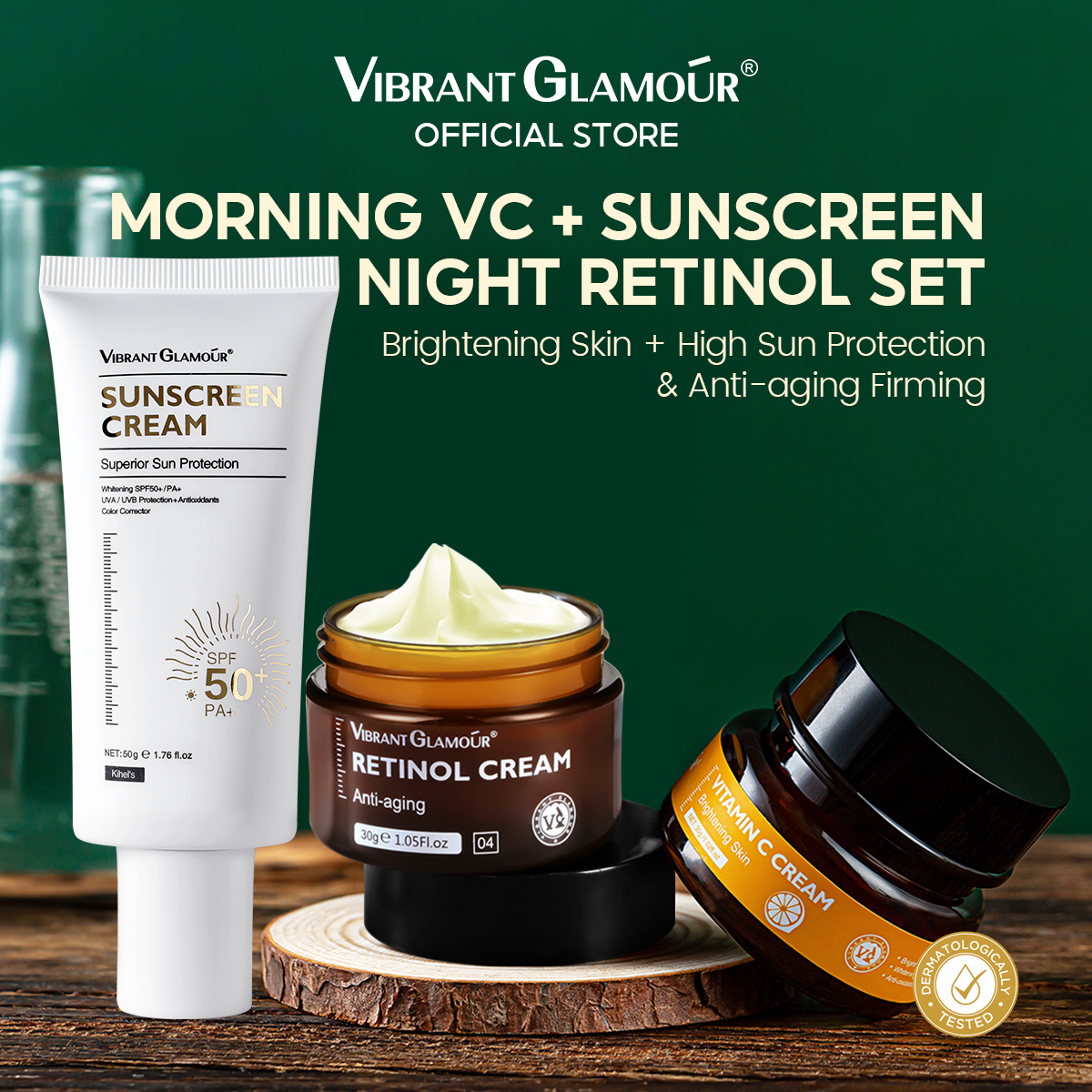 VIBRANT GLAMOUR giảm giá 30% Kem Retinol tự nhiên + Kem dưỡng da mặt vitamin C + Kem chống nắng làm trắng Chống nhăn Chống lão hóa Chống nắng Chống lão hóa Làm trắng Làm sáng Tông màu Da Chống oxy hóa Dưỡng ẩm 3PCS