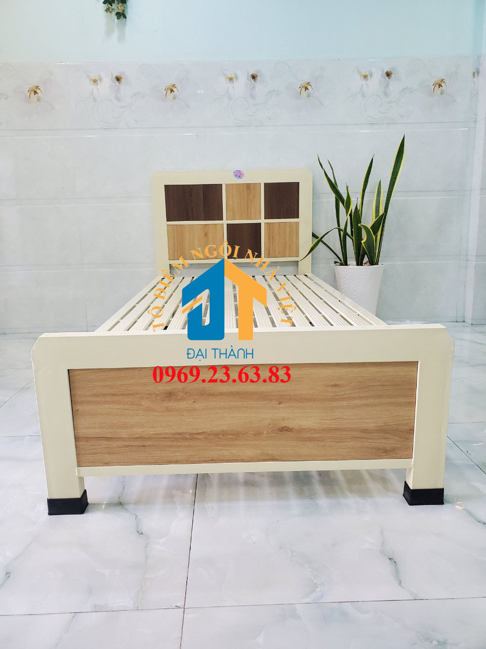 Giường sắt kiểu gỗ kích thước ngang từ 1M đến 1m8 dài 2M – GS45 mẫu đơn giản, tiện dụng, dễ dàng tháo ráp di chuyển.