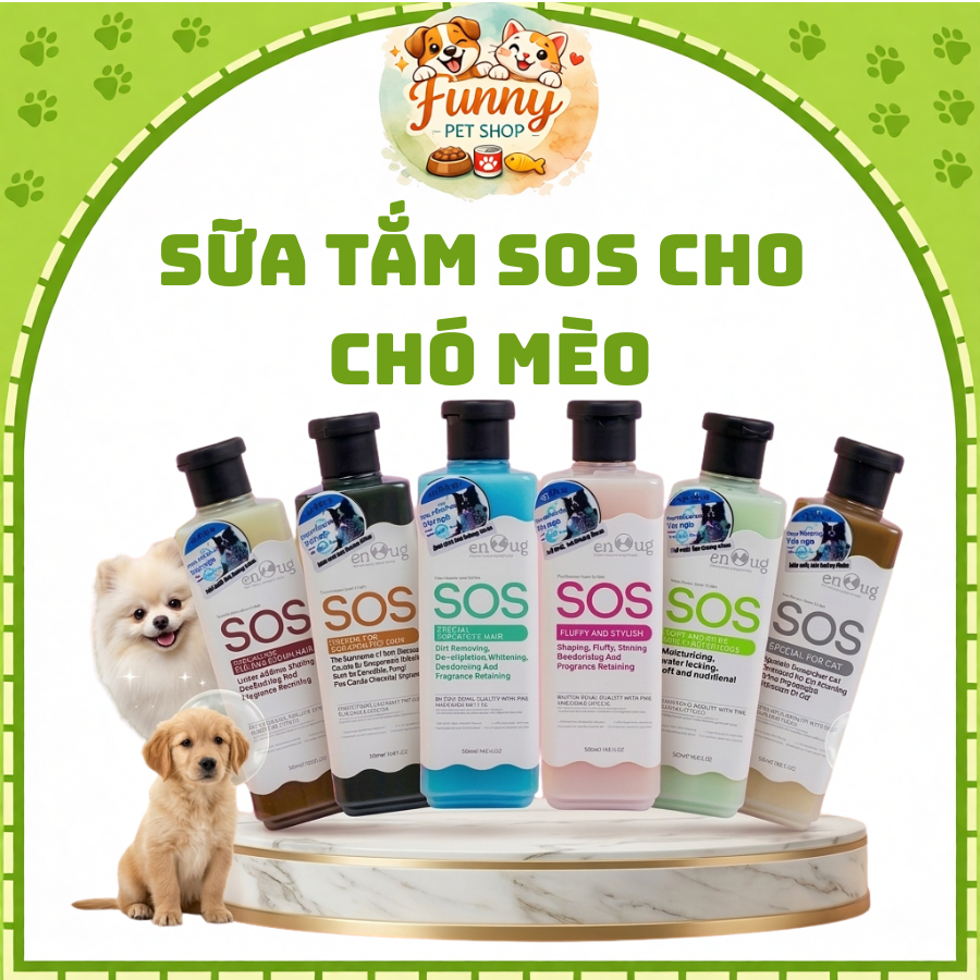 Sữa tắm SOS cho chó mèo 530ml , sữa tắm cho chó Enoug SOS ngừa ve rận dưỡng mượt lông 530ml