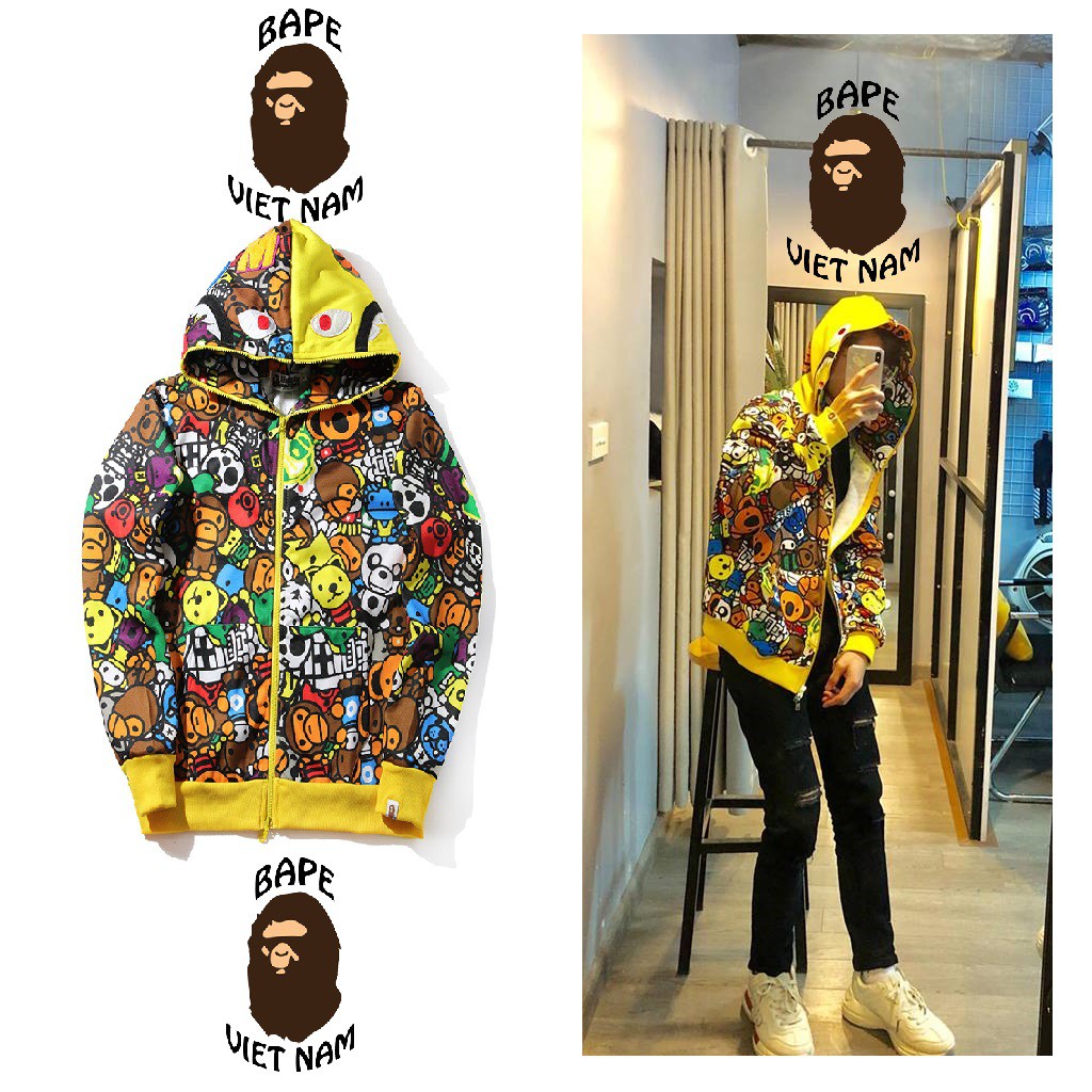 Jacket Bape Babymilo Zoo fullzip , Áo khoác Hoodie Bape Cá Ngáo