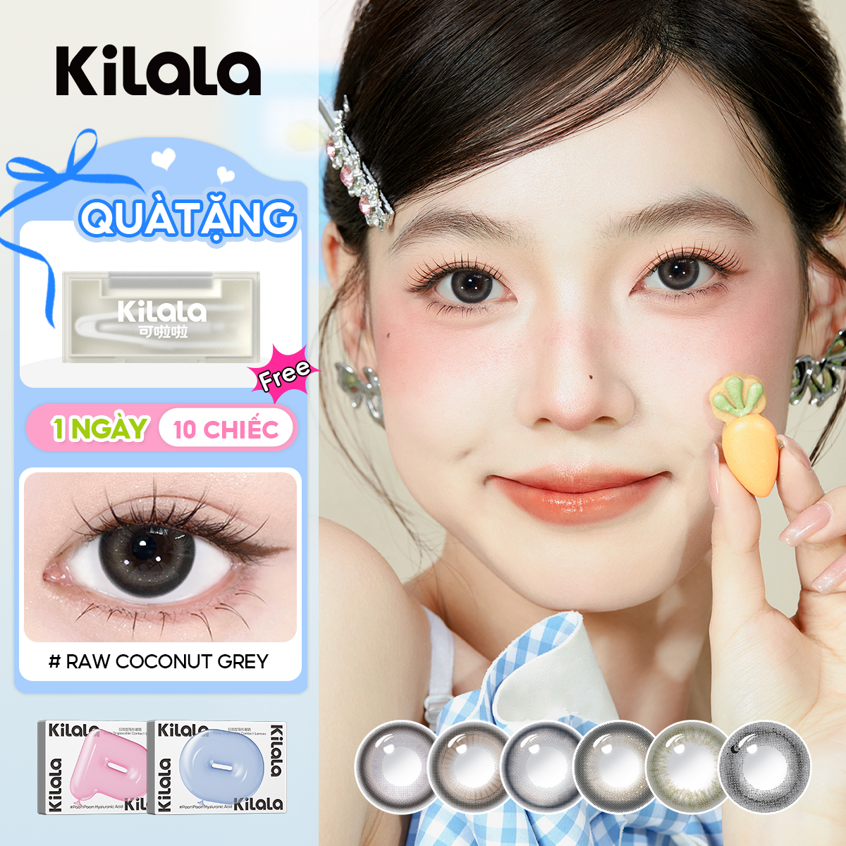 Kilala Kính áp tròng màu 1 ngày Raw Coconut Grey/Ice Peach Grey/Ice Oolong Brown DIA 14.2mm Lens có độ (0 - 8) 10 Chiếc