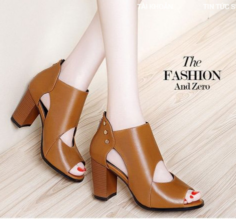 G1390 - giày elisa boot hở cổ ngắn – màu đen – màu da bò
