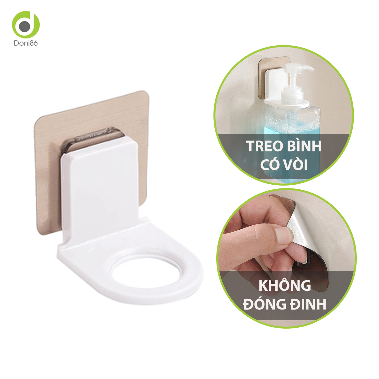 [HCM]Móc dán tường treo bình rửa tay sữa tắm dầu gội có vòi xịt siêu dính - Doni86 - PK150