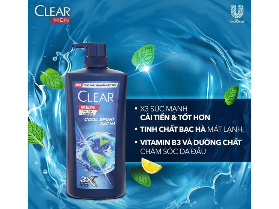 Dầu Gội Clear Men Cool Sport Bạc Hà Mới 900g