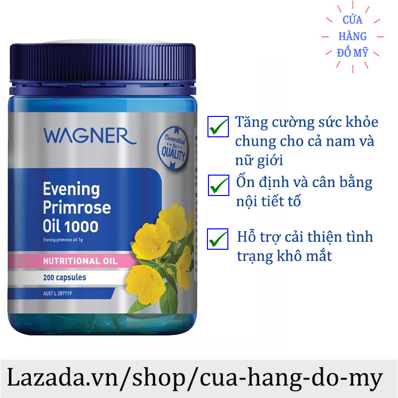 Viên uống Tinh Dầu Hoa Anh Thảo Wagner Evening Primrose Oil 1000 mg 200 viên - 1000mg tốt cho nội tiết tố - Shop Hong1008