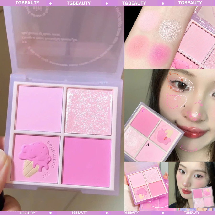 Hot bảng phấn mắt má kèm highlight bắt sáng 4 ô xixi ice cream cool hồng barbie