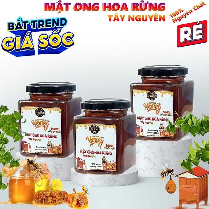 Giảm sốc 3 hũ mật ong hoa rừng tây nguyên 100% nguyên chất , mỗi hũ 200ml=280g