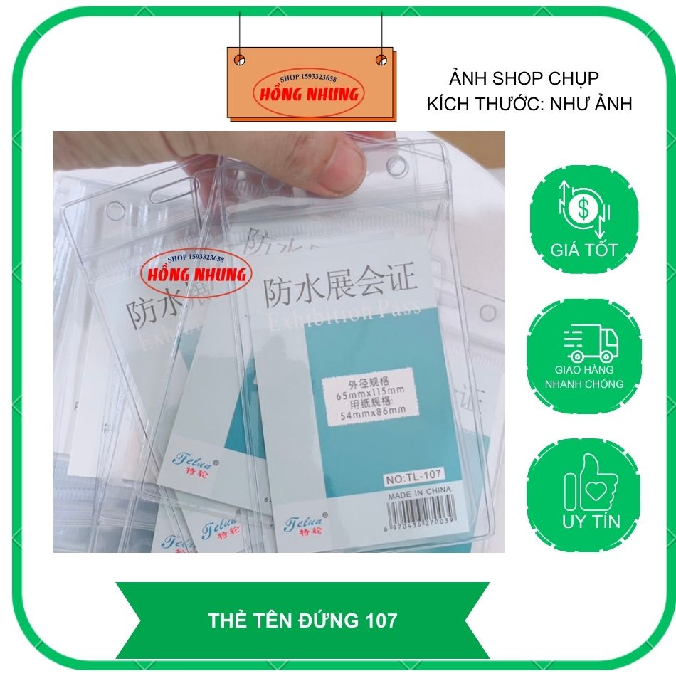 Combo 10 Cái Thẻ Tên Nhựa Trong Suốt 107 ( Đứng); 108 ( ngang) , Bảo Vệ Thẻ tên Của Bạn; HONG NHUNGG SHOP