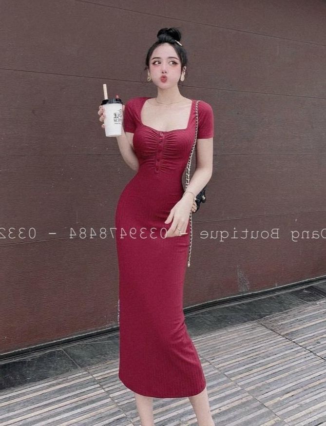 HOÀN TIỀN 15% - Đầm Cổ Vuông Nút Ngực Tay Ngắn Chất Thun Gân Thích Hợp Mặc Đi Tiệc Đi Làm Đi Chơi Phù Hợp Với Mọi Phong Cách