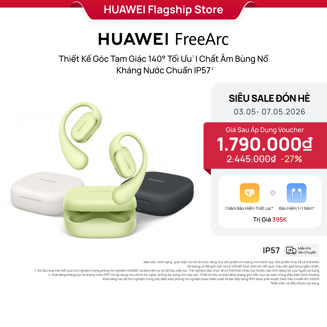 Tai nghe HUAWEI FreeArc | Thiết Kế Góc Tam Giác 140° Tối Ưu | Chất Âm Bùng Nổ | Kháng Nước Chuẩn IP57