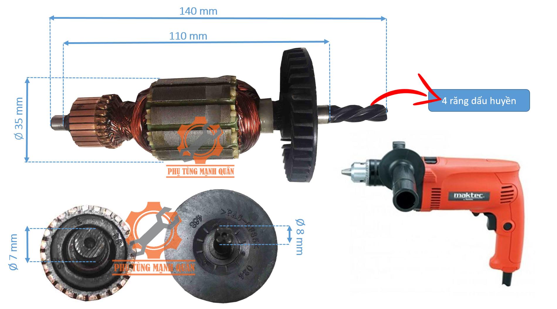 Rotor/ruột máy khoan matek MT811 tặng kèm chổi  than cao cấp