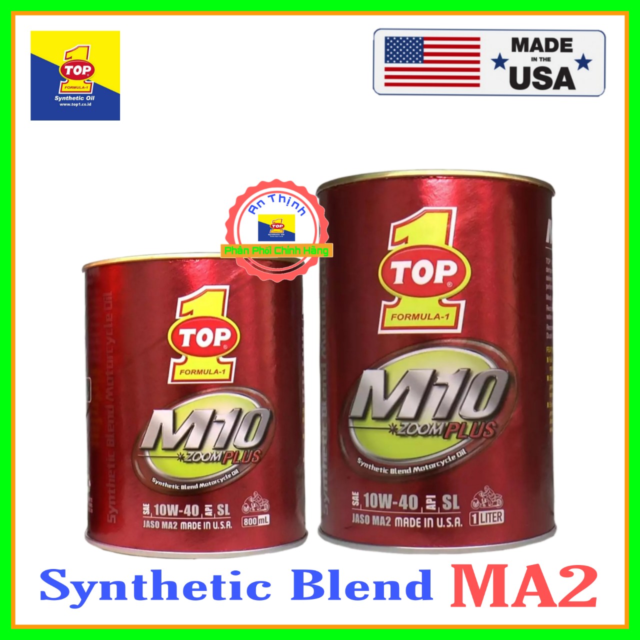 Nhớt Xe Số M10 ZOOM PLUS 1OW40 MA2 SL 800ml Và 1000ml Nhập Khẩu Trực Tiếp Nguyên Lon Từ Mỹ, Công Nghệ lon chống giả.