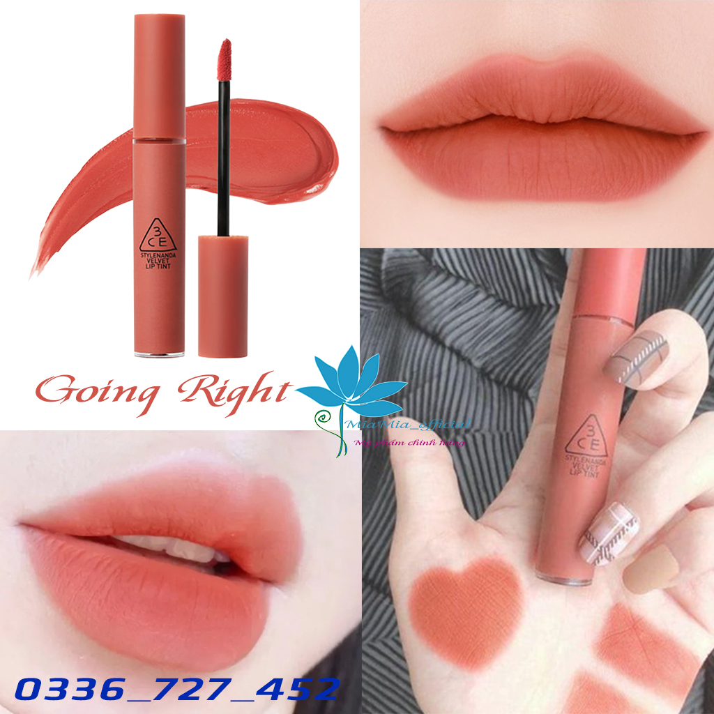 Son 3ce going right velvet lip tint – màu cam hồng đất bền màu lâu trôi chính hãng check hidden tag