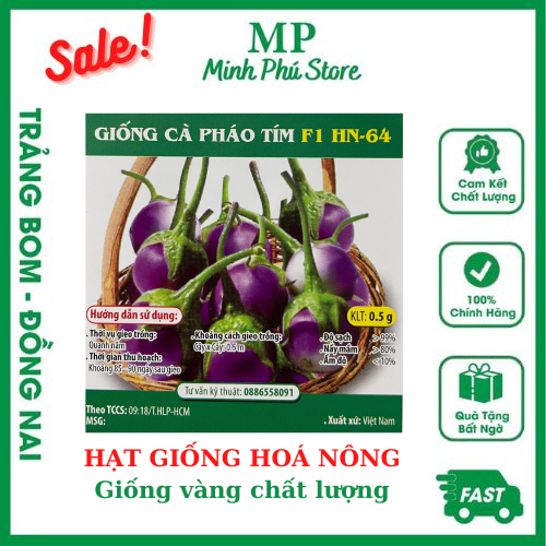Giống Cà Pháo tím F1 HN64 - 0.5g - Hạt Giống Hoá Nông Rau Củ Quả Trái Lá Chịu Nhiệt Trồng Quanh Năm Nảy Mầm Tốt Năng Suất Cao