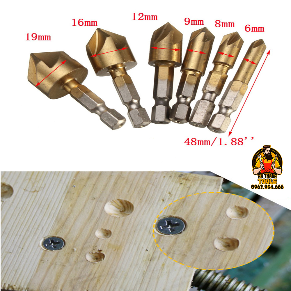 Bộ 6 mũi khoan âm vít gỗ phủ titanium