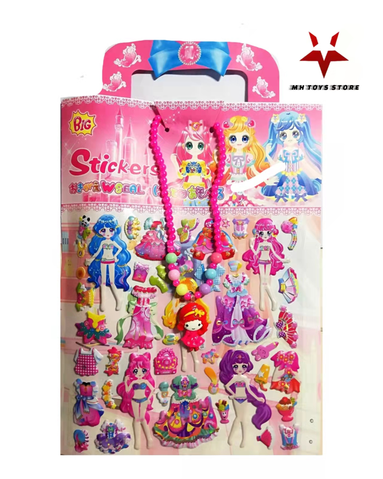 (chọn ngẫu nhiên)hình dán đôi stickers nổi 3D, hình dán búp bê công chúa, hình dán nổi chống thắm nước, kèm dây chuyền hạt chuỗi xinh xắn cho bé, hình vẽ tô màu mặt sau