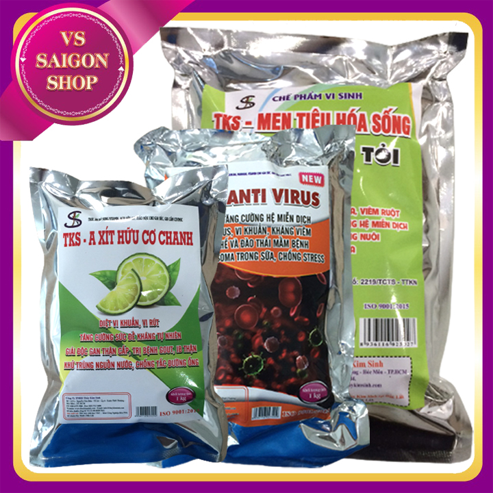 [ƯU ĐÃI LỚN BỘ 3] 1KG MEN TIÊU HÓA SỐNG CAO TỎI + 1KG A XÍT HỮU CƠ CHANH + 1KG ANTI VIRUS: Men Vi Sinh Hỗ Trợ Tiêu Hóa, Kháng Khuẩn, Kháng Viêm, Kháng Virus, Tăng Cường Hệ Miễn Dịch Cho Vật Nuôi