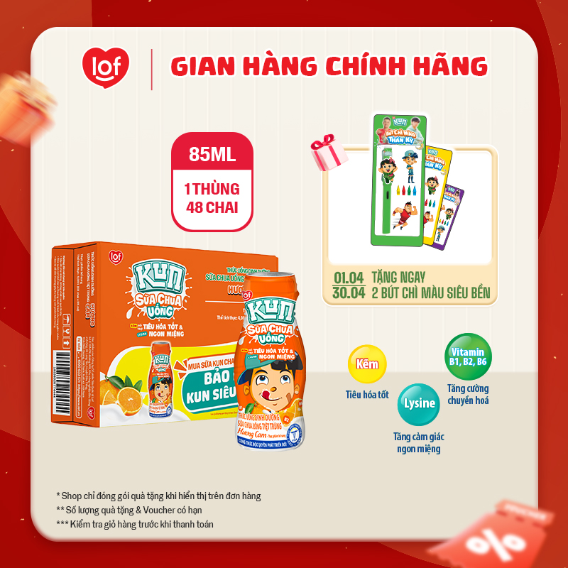 Sữa chua uống KUN vị cam thùng 48 chai x 85ml