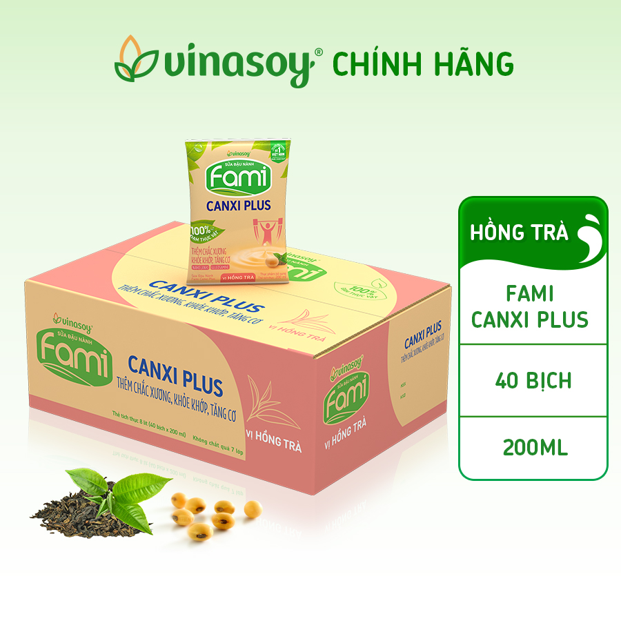 Thùng sữa đậu nành Fami Canxi Plus vị hồng trà bịch