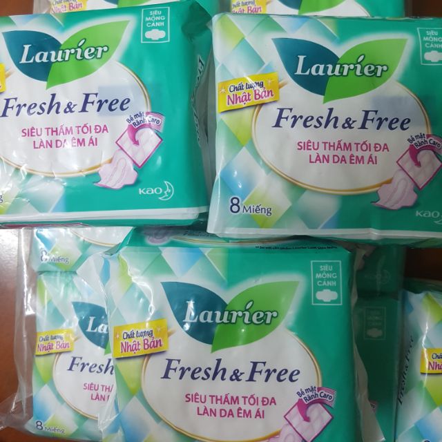 Lốc 06 gói băng vệ sinh Laurie fresh&free siêu mỏng cánh (08 miếng/gói)