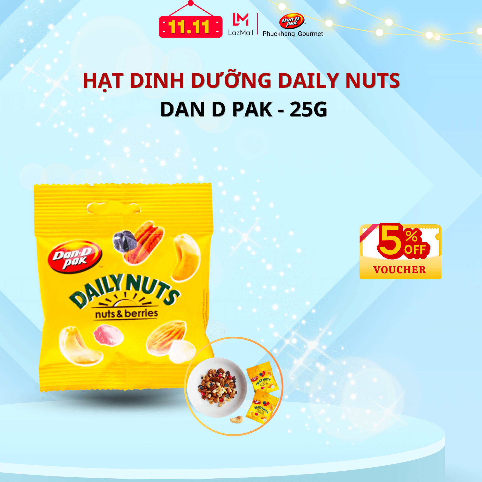 HẠT DINH DƯỠNG HỖN HỢP DAILY NUT 25GR DAN D PAK, tiêu chuẩn quốc tế, phù hợp với ăn kiêng, tốt cho sức khoẻ