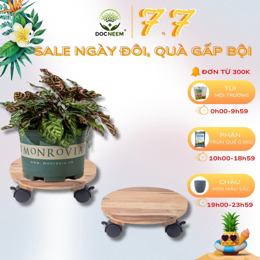 Đế lót chậu cây có bánh xe MONROVIA, đế để chậu cây, kệ giá đỡ chậu hoa cây cảnh, màu vàng R30 cm, tải 80kg, chính hãng