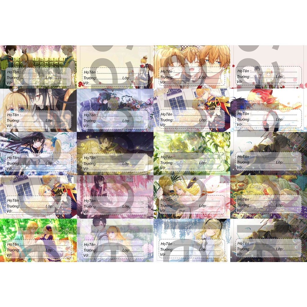 Set 20 nhãn vở IN HÌNH Hello Jadoo anime chibi đồ dùng học tập