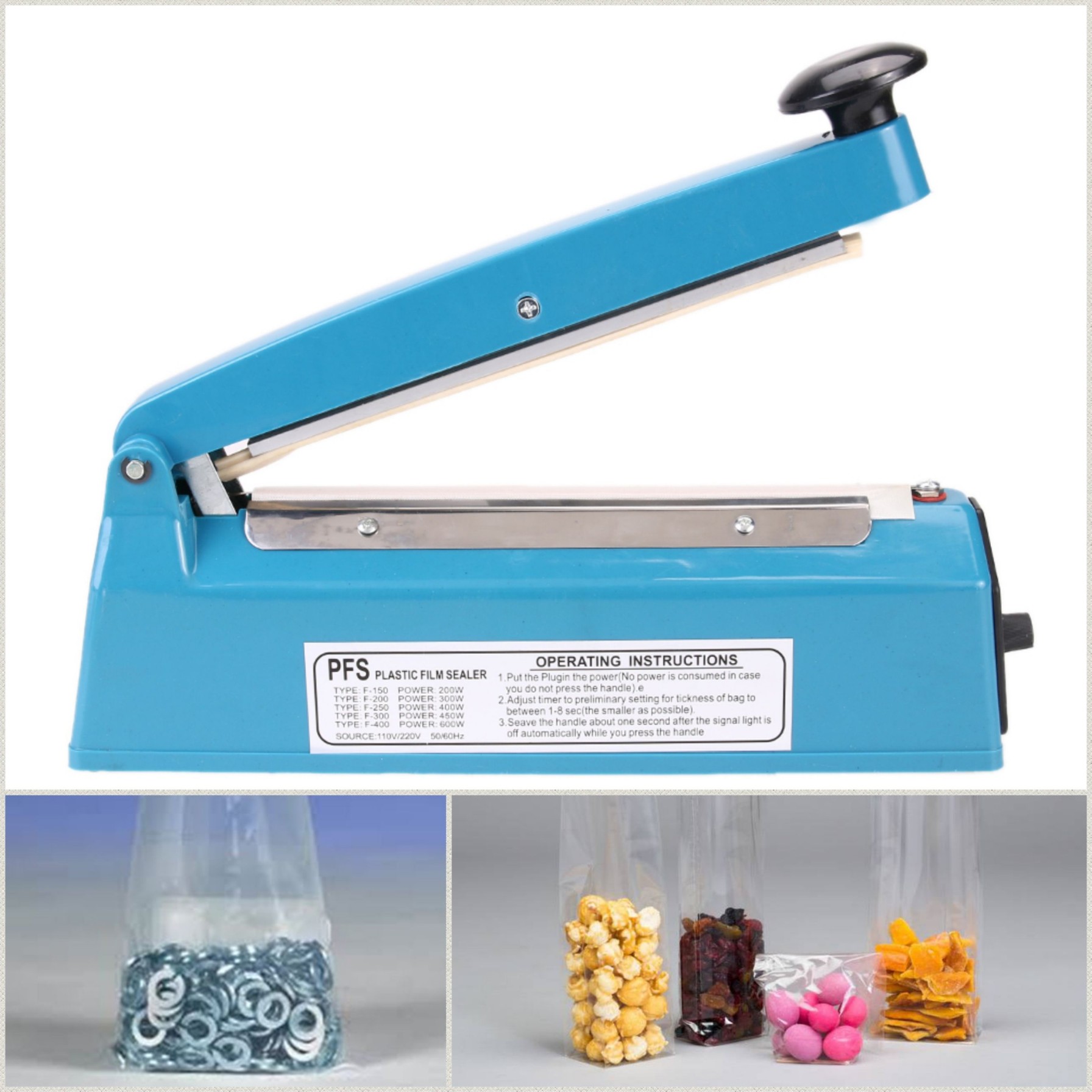 (200*2mm) Máy ép bịch - May ep mieng tui nhua, túi zip, túi lọc trà , Đường hàn dài 20cm