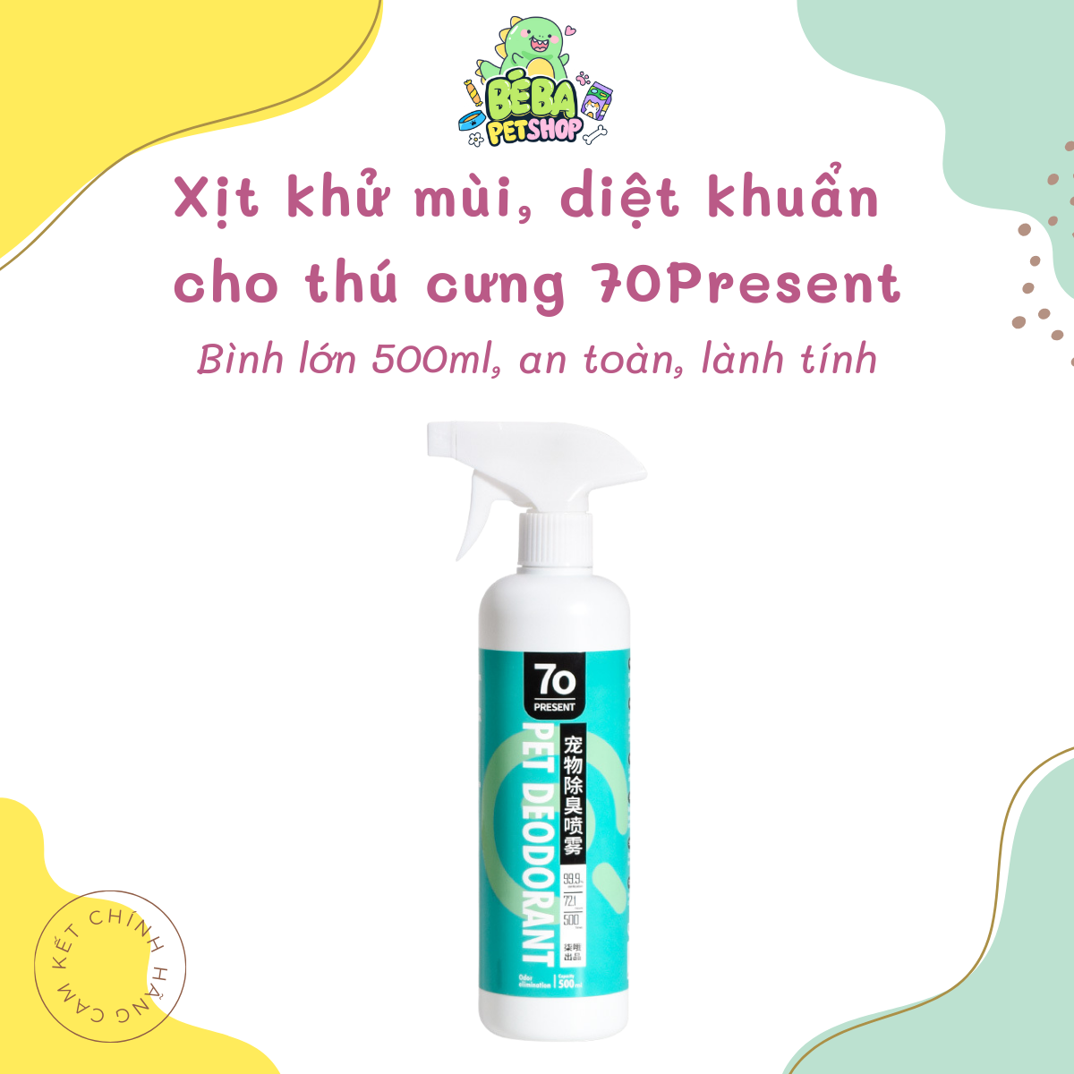 Chai xịt khử mùi diệt khuẩn 70 Present cho chó mèo thỏ hamster an toàn và lành tính khi sử dụng (chai lớn 500ml)
