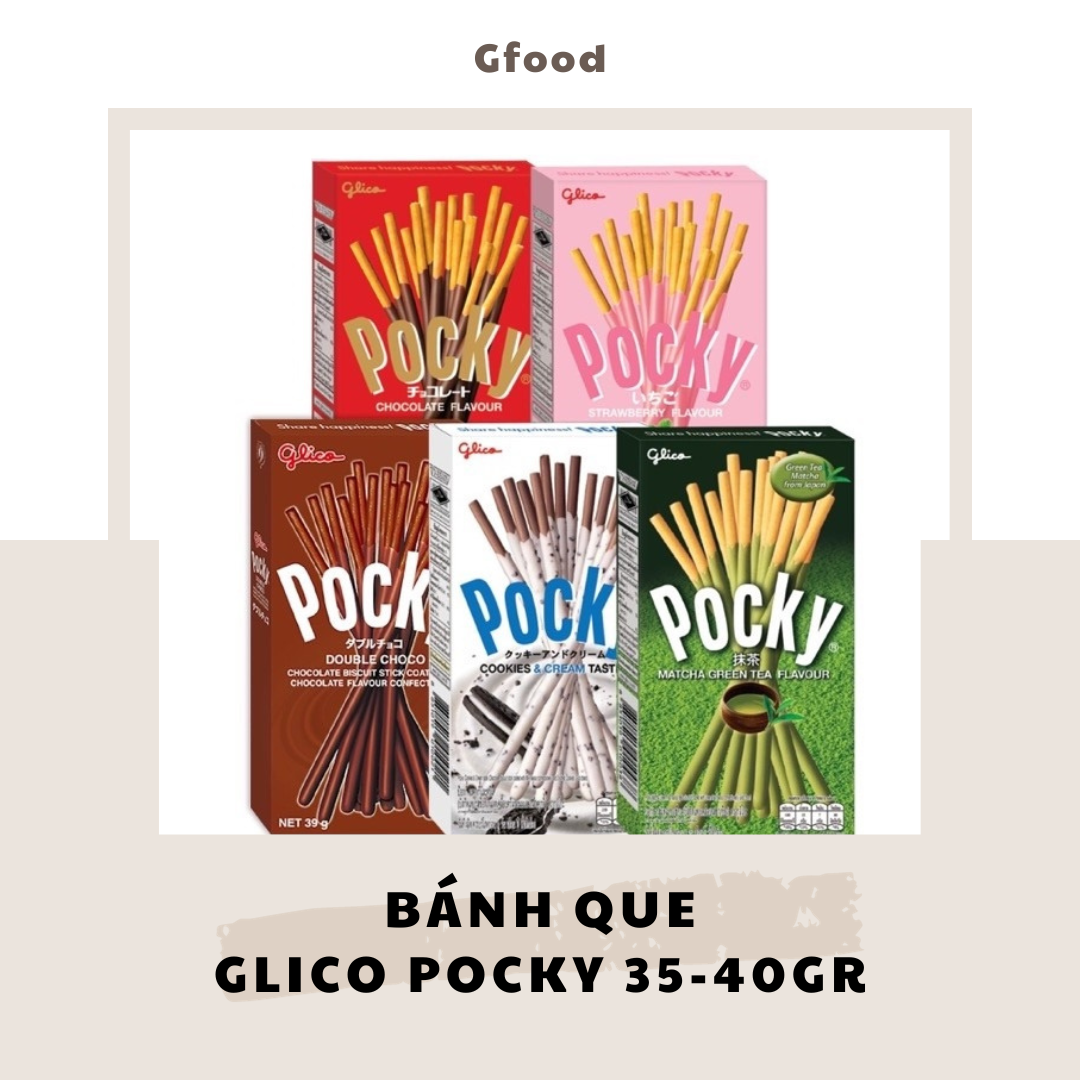 Pocky Bánh Que (Trà Xanh, Socola, Cookies & Cream, Dâu, Double Socola, Phô Mai, Kem Hạnh Nhân) 35-40gr