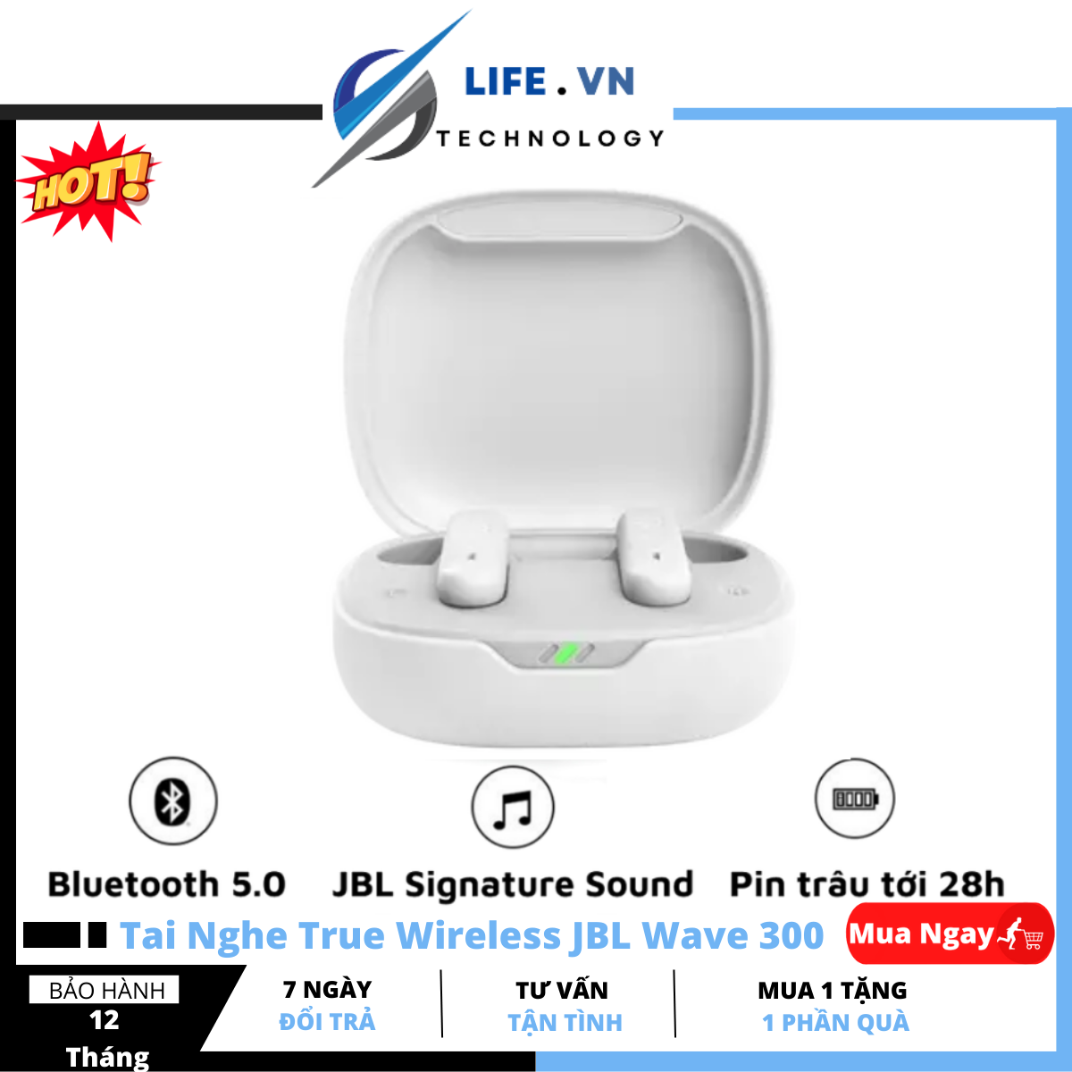 Tai nghe true wireless jbl wave 300 tws , tai nghe jbl wave 300 - tai nghe nhét tai không dây có micro tích hợp, 26 giờ chơi nhạc. . bảo hành 12 tháng